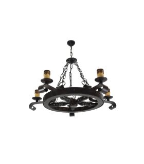 Lámpara de Techo Rústica 5 Luces E27 Marrón 68 cm Rueda