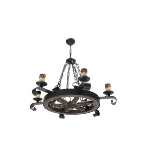 Lámpara de Techo Rústica 6 Luces E27 Marrón 70 cm Rueda