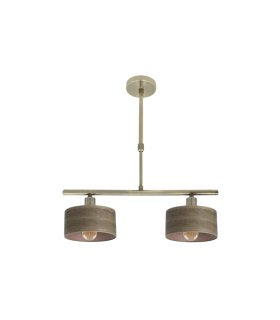 Lámpara de Techo 2 Luces E14 Cuero y Madera Oscura Gilda