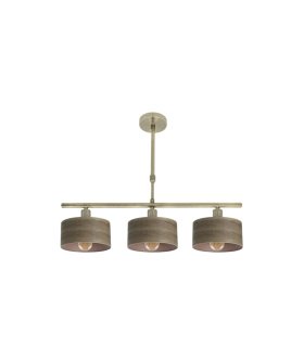 Lámpara de Techo 3 Luces E14 Cuero y Madera Oscura 55 cm Gilda