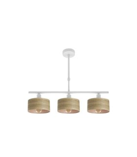 Lámpara de Techo 3 Luces E14 Blanco y Madera Clara 55 cm Gilda