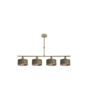 Lámpara de Techo 4 Luces E14 Cuero y Madera Oscura 76 cm Gilda