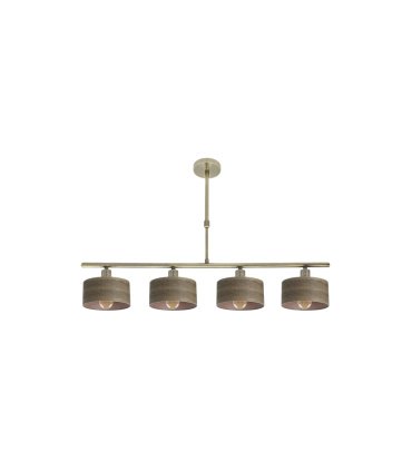 Lámpara de Techo 4 Luces E14 Cuero y Madera Oscura 76 cm Gilda