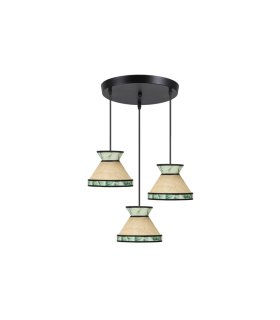 Plafón Colgante 3 Luces E27 Beige y Verde Altura Regulable Constantinopla