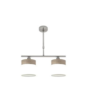 Lámpara de Techo 2 Luces E14 Níquel y Blanco-Madera Gris 43 cm