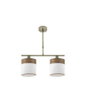 Lámpara de Techo 2 Luces E14 Cuero y Blanco-Madera Oscura 43 cm Cloe