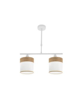 Lámpara de Techo 2 Luces E14 Blanco y Madera Clara 43 cm Cloe