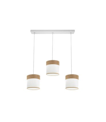 Regleta de Techo 3 Luces E27 Blanco y Madera Clara 60 cm Cloe