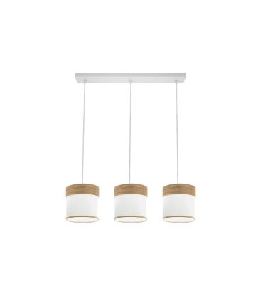 Regleta de Techo 3 Luces E27 Blanco y Madera Clara 60 cm Cloe