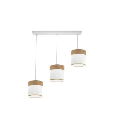 Regleta de Techo 3 Luces E27 Blanco y Madera Clara 60 cm Cloe