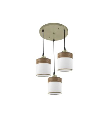 Plafón de Techo 3 Luces E27 Cuero y Madera Oscura 42 cm Cloe