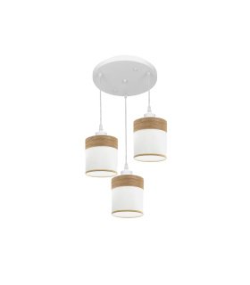 Plafón de Techo 3 Luces E27 Blanco y Madera Clara 42 cm Cloe