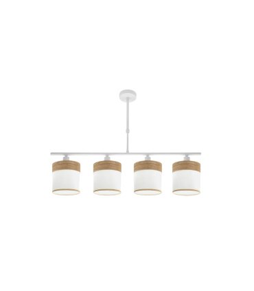 Lámpara de Techo 4 Luces E14 Blanco y Madera Clara 75 cm Cloe