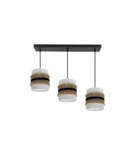 Regleta Colgante 3 Luces E27 Negra con Pantallas Blanco, Negro y Yute Angola