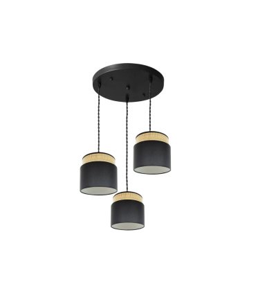 Plafón Colgante 3 Luces E27 Natural y Negro 39 cm Kandy