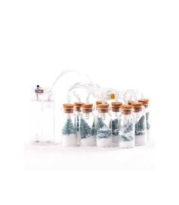 Guirnalda LED 1,5 m Blanco Cálido con Luces en Forma de Botella con Árbol y Nieve IP20 cable