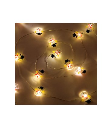 Guirnalda LED 3 m Blanco Cálido con Luces en Forma de Muñeco de Nieve y Pilas AAA IP20