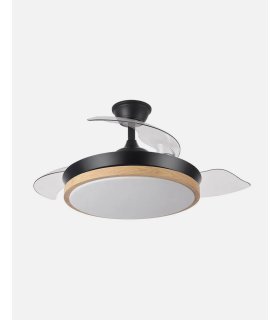 Ventilador Evros 91 cm negro/haya con aspas retráctiles