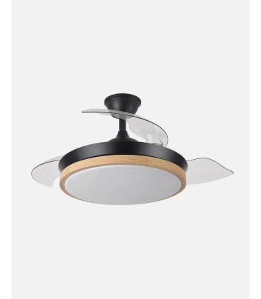 Ventilador Evros 91 cm negro/haya con aspas retráctiles