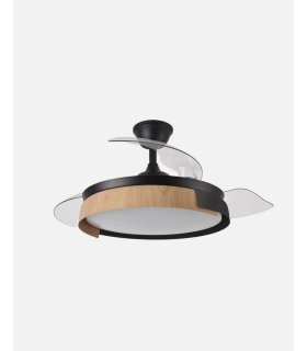 Ventilador Provenza 107 cm negro/haya con aspas retráctiles