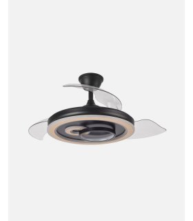 Ventilador Sultan 107 cm negro/madera con aspas retráctiles