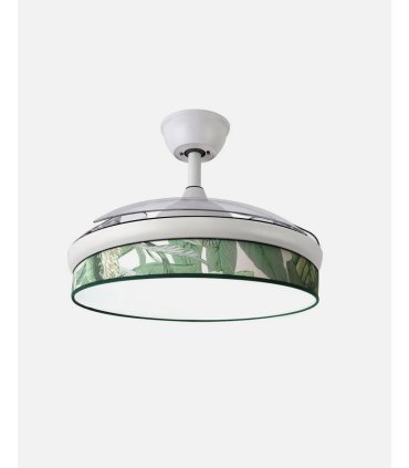 Ventilador Moda 91 cm blanco/hoja verde  con aspas retráctiles