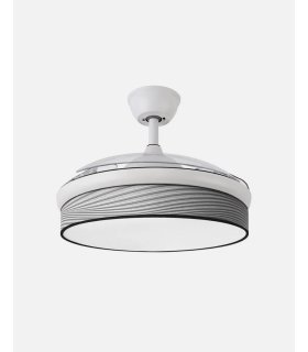 Ventilador Moda 91 cm blanco/surco gris  con aspas retráctiles