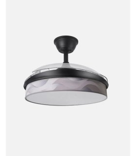 Ventilador Moda 91 cm negro/ola gris con aspas retráctiles
