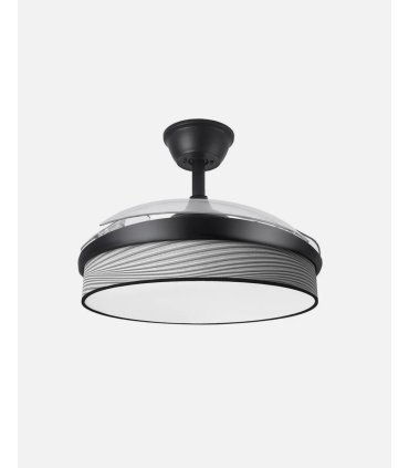 Ventilador Moda 91 cm negro/surco gris  con aspas retráctiles