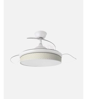 Ventilador Moda 91 cm blanco/cañizo blanco  con aspas retráctiles
