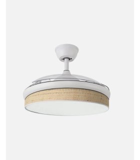 Ventilador Moda 91 cm blanco/cañizo claro  con aspas retráctiles