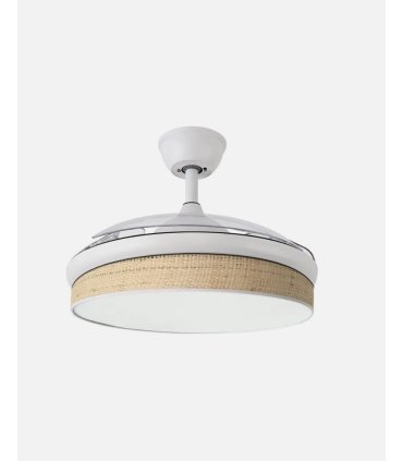Ventilador Moda 91 cm blanco/cañizo claro  con aspas retráctiles