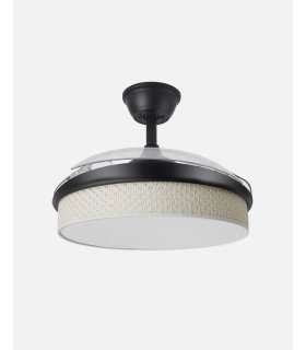 Ventilador Moda 91 cm negro/cañizo blanco  con aspas retráctiles