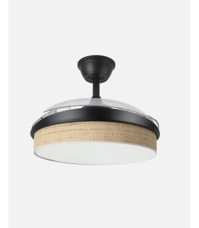 Ventilador Moda 91 cm negro/cañizo claro  con aspas retráctiles