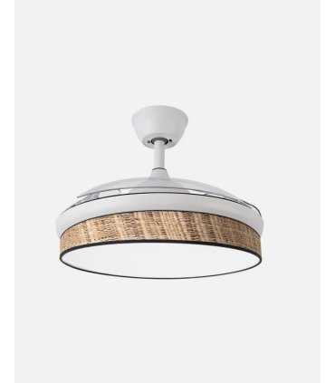 Ventilador Moda 91 cm blanco/cañizo oscuro  con aspas retráctiles