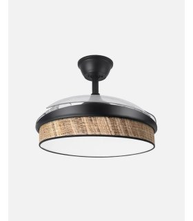 Ventilador Moda 91 cm negro/cañizo oscuro  con aspas retráctiles