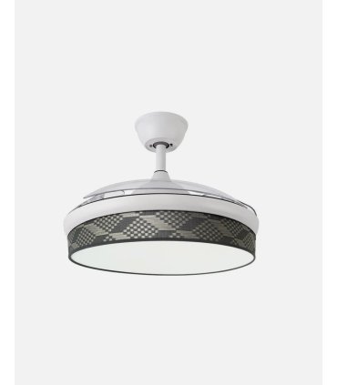 Ventilador Moda 91 cm blanco/tetris gris con aspas retráctiles