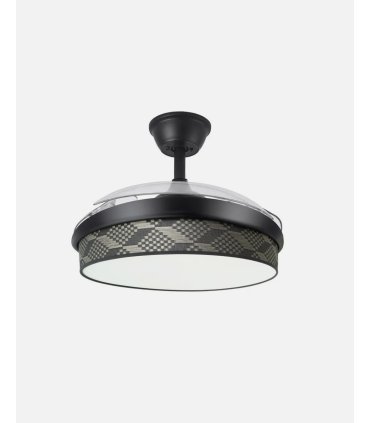 Ventilador Moda 91 cm negro/tetris gris con aspas retráctiles