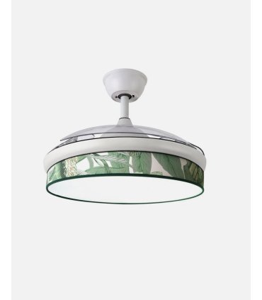 Ventilador Moda 108 cm blanco/hoja verde con aspas retráctiles