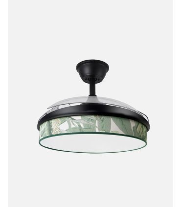 Ventilador Moda 108 cm negro/hoja verde con aspas retráctiles