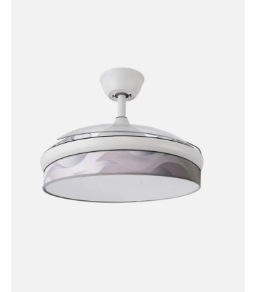 Ventilador Moda 108 cm blanco/ola gris con aspas retráctiles