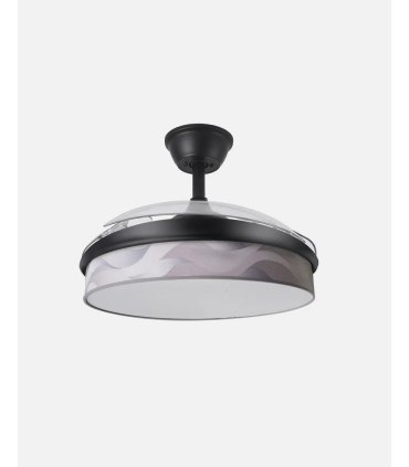 Ventilador Moda 108 cm negro/ola gris con aspas retráctiles
