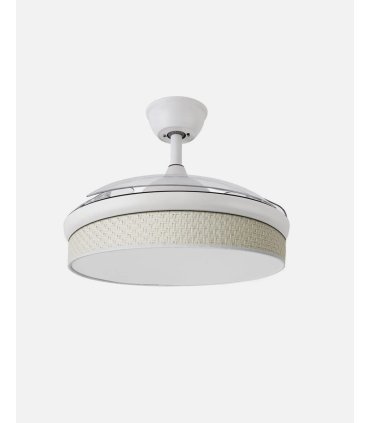 Ventilador Moda 108 cm blanco/cañizo blanco con aspas retráctiles
