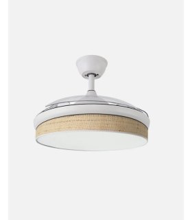 Ventilador Moda 108 cm blanco/cañizo claro con aspas retráctiles
