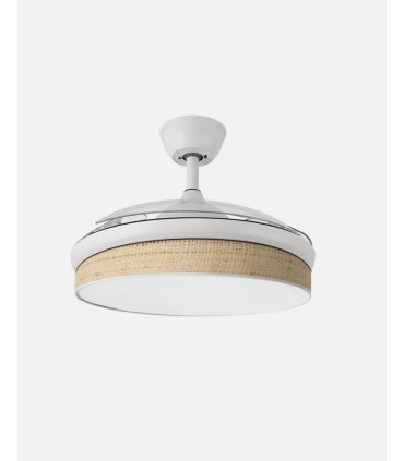 Ventilador Moda 108 cm blanco/cañizo claro con aspas retráctiles