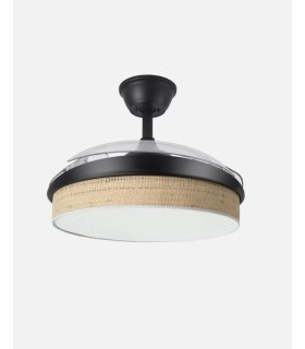 Ventilador Moda 108 cm negro/cañizo claro con aspas retráctiles