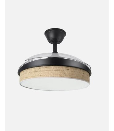 Ventilador Moda 108 cm negro/cañizo claro con aspas retráctiles