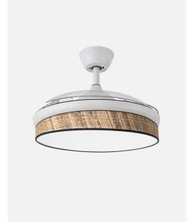 Ventilador Moda 108 cm  blanco/cañizo oscuro con aspas retráctiles
