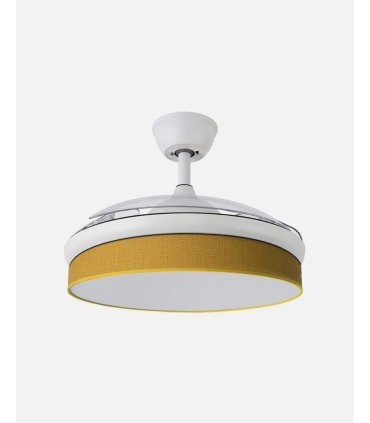 Ventilador Moda 108 cm blanco/amarillo con aspas retráctiles