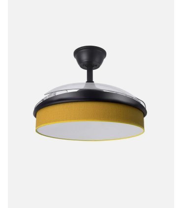 Ventilador Moda 108 cm negro/amarillo con aspas retráctiles